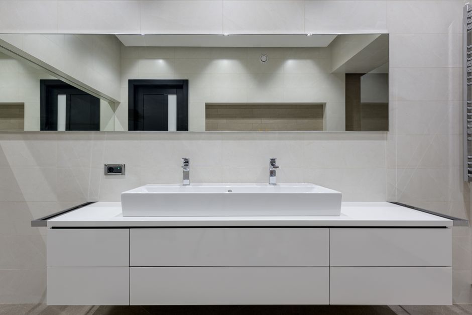 Full bathroom remodel with modern vanity